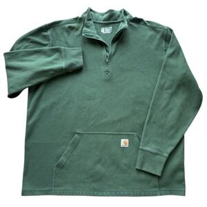 Carhartt Quarter Zip Pullover Mens 2XL Green Relaxed Fit Mock Neck